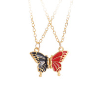 Collier magnétique papillon en émail coloré, vente en gros, bijoux d'amitié BFF assortis pour couple, en alliage, directement de l'usine