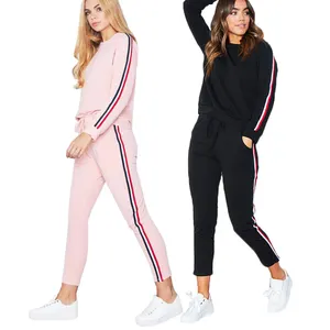 Roze Zonder Kap 2 Stuk Crewneck Trainingspakken Vrouwen Sweater en Broek Set