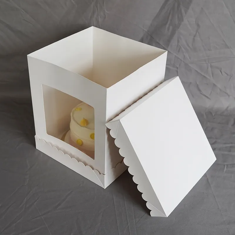 Venta al por mayor 4/6/8/10/12 pulgadas de una sola capa de doble capa que aumenta tres en una caja de pastel de cumpleaños blanco