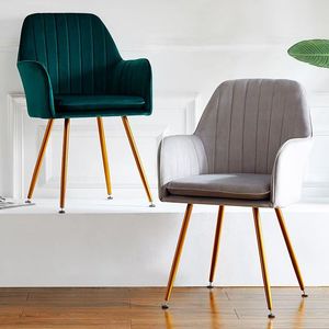 Chaises de salon en tissu velours nordique pas cher, design moderne et luxueux, chaises rembourrées pour salle à manger avec pieds en métal dorés - Product Image 6