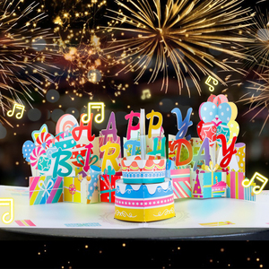 Tarjeta <span class=keywords><strong>de</strong></span> <span class=keywords><strong>Cumpleaños</strong></span> 3D Pop-up Winpsheng con Luces y Música, Vela Soplable, Tarjeta Plegable <span class=keywords><strong>de</strong></span> 180 Grados - Product Image 2