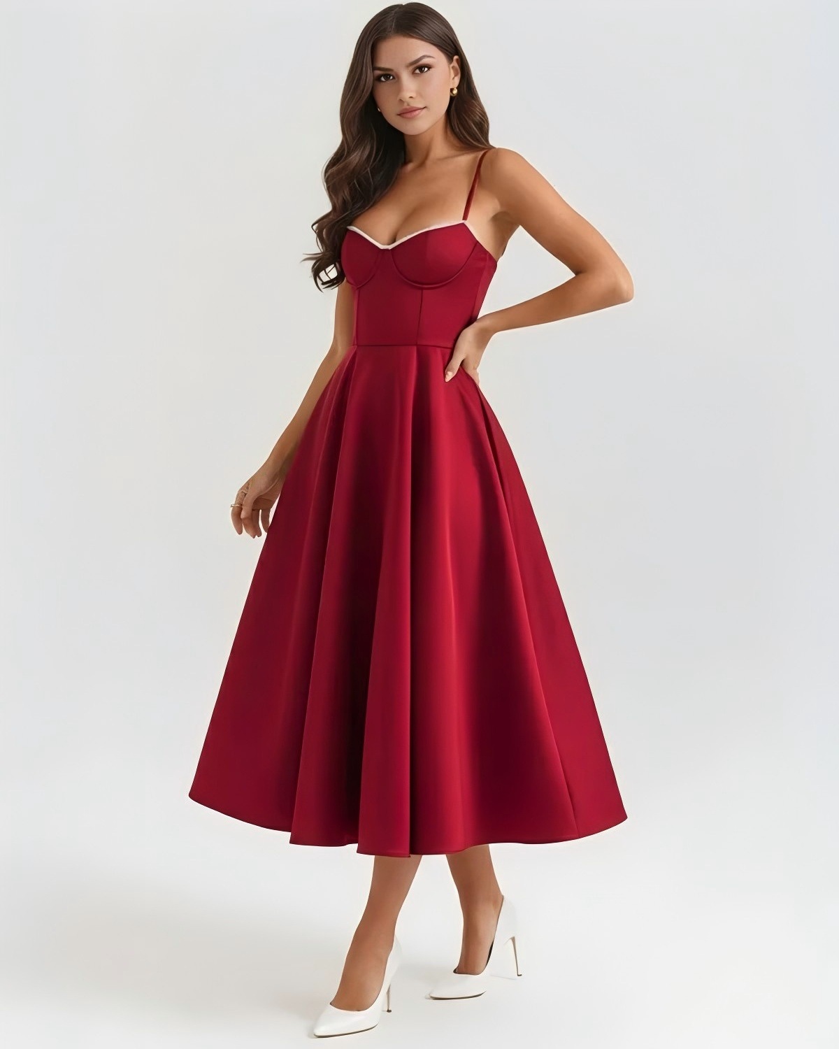 Burgundy satin tulle dress