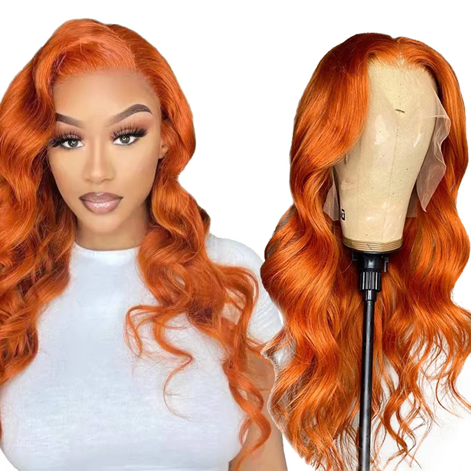 Brazilian Virgin Hair Ginger Orange Color Lace Front Wigs Human Hair Wigs for Black Hair Colorful Curly with Baby Women Long