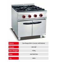Estufa de Gas Compatible con GLP de 4 Quemadores, Construcción de Acero Inoxidable, 16kW, Niveles de Potencia Ajustables, Uso Comercial en Cocina, Protección Contra Fallos de Llama