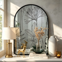 Miroir décoratif mural en fer forgé Art Déco avec cadre noir, motif botanique imprimé feuille de Ginkgo, pour la décoration intérieure