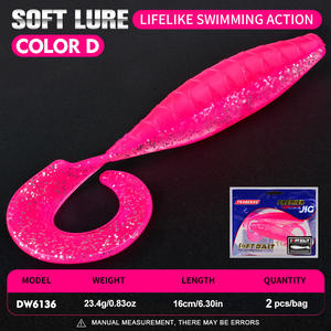 เหยื่อตก<span class=keywords><strong>ปลา</strong></span>แบบนิ่ม OEM 2 ชิ้น/ถุง น้ำหนัก 23.4 กรัม ยาว 16 ซม. 6 สี พร้อมเลเซอร์วิบวับ หางแบบแพดเดิล หางแบบหยิก ใช้กับชุดตกปลาเท็กซัส ริก เหมาะสำหรับตกปลาแบส - Product Image 6