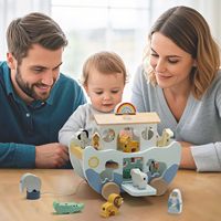 Jouet en bois Montessori Magicolor DIY Arche de Noé - Jeu éducatif de tri de formes d'animaux, peinture écologique pour Noël