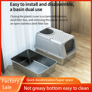 Geschlossene Katzentoilette aus Edelstahl für einfache Reinigung, große aufklappbare Katzentoilette mit Schaufel - Product Image 6