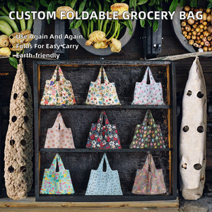 Custom Foldable Striped <b>Long</b> Handle Eco-friendly Ripstop Reusable Extra Large Shoulder Closure Polyester Shopping <b>Bags</b> - Product Image 2