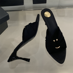 2025 Summer Women's Stiletto <b>Shoes</b> Non-slip Unique Design Comfortable Black High Heel Slippers - Product Image 4