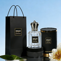 Botol Parfum Semprot Kosong Bulat Mewah Bertekstur Hitam Emas dengan Tutup Mahkota, Logo Kustom, 30ml 100ml, dengan Kotak Kemasan