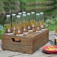 Boîte de rangement pour bouteilles de bière en bois rustique brun vintage à 12 emplacements avec poignée