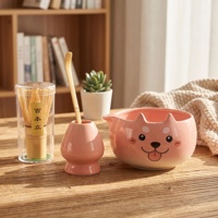 En stock – Vente en gros – Ensemble fouet à matcha japonais personnalisé avec logo, motif dessin animé mignon, bol en céramique Chawan, fouet en bambou Chasen et cuillère