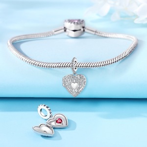 Copper Heart <b>Charm</b> Dangle Bead Love Lock Key Enamel CZ Jewelry Fit Bracelet Women Valentine's Day Gift - Product Image 3