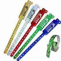 Bracelets d'identification en plastique holographique jetables et imperméables personnalisés HXY pour festivals, concerts et événements, 5 couleurs, impression sur écran