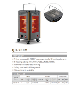 Calentador Facial Portátil de 2000W, 10 Elementos, 5 Ajustes, Ruedas Giratorias, Protección Antivuelco, Termostato Ajustable, para Baño - Product Image 4