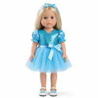 Poupée en vinyle plastique de 18 pouces, robe de princesse bleue à paillettes, ensemble de vêtements et chaussures personnalisés OEM, yeux bleus blonds, certifiée EN71 ASTM F963