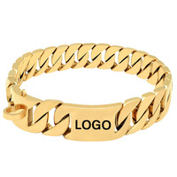 Conception personnalisée 15mm Punk Cubain Chaîne Lien Collier de chien en acier inoxydable 316L Collier de chien plaqué or style Miami glacé