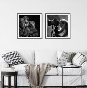 Art mural sur toile personnalisé de taille personnalisée, moderne, noir et blanc, animal <span class=keywords><strong>singe</strong></span>, impression numérique, écologique, imperméable, décoration intérieure - Product Image 2