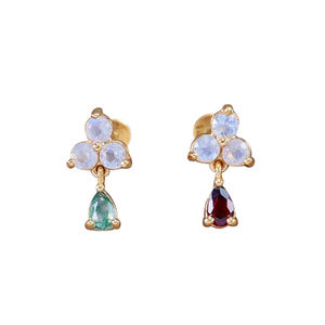 Boucles d'oreilles en or massif 14 carats, sans fil, à poussoir, véritable almandite, rhodolite, grenat, labret, cartilage, embouts, bijoux <span class=keywords><strong>de</strong></span> piercing - Product Image 2