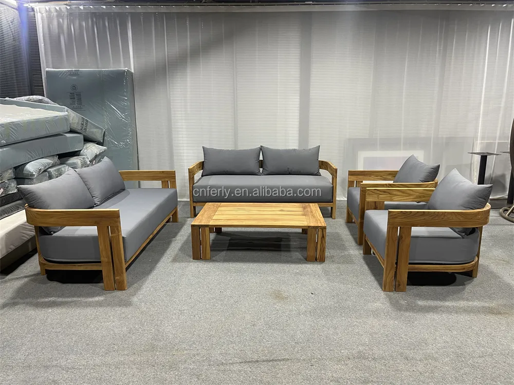 New Arrival Luxury Furniture Patio Garden Sofas Garden Sets Teak Furniture Outdoor Solid Wood Outdoor Teak Sofa Sectional