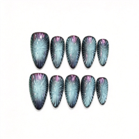 Faux ongles press-on œil de chat amande faits à la main en gros, style œil de chat qualité salon, marque privée en vrac