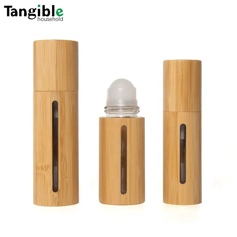 Frasco cosmético de alta qualidade com logotipo personalizado 5ml 10ml 15ml 50ml rolo de bambu vazio para perfume de óleo essencial