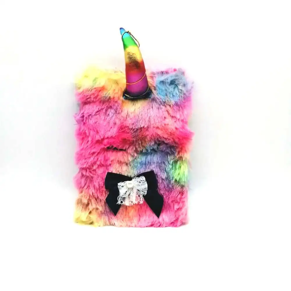 A5 Size Cartoon Animal School Unicorn Horn Girl Gift Rainbow Color Furry Plush Notebook