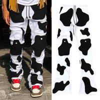 Pantalon de survêtement empilé personnalisé vache impression coton broderie Patch hiver survêtement empilé pantalons de survêtement hommes
