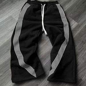<b>Men's</b> Gray Cotton Sweatpants Elastic Waist Drawstring Side Stripe Casual Loose Fit Midweight Knitted Pants Autumn Style - Product Image 5