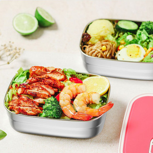 Stainless Steel Food <b>Container</b> Rectangle Clip On Lid Leak Proof Airtight Set For Travel - Product Image 4