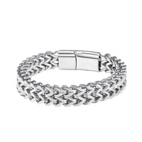 Bracelet pour homme en acier inoxydable plaqué argent double couche, design géométrique vintage, chaîne et maillons, bijou cadeau