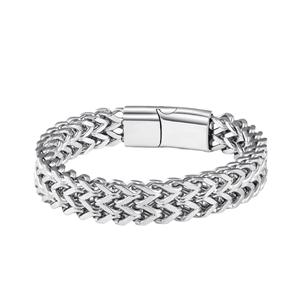 Pulsera de Cadena y Eslabones de Acero Inoxidable Plateado de Doble Capa para Hombre, Diseño Geométrico Vintage, Joyería de Regalo - Product Image 5