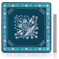 Tapis de Mahjong Américain Vintage Floral Teal en Caoutchouc Naturel Antidérapant et Silencieux avec Sac de Rangement et de Transport
