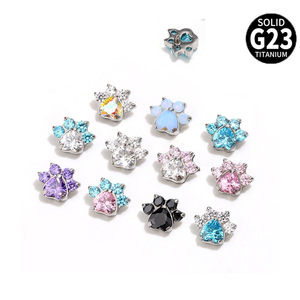 Pendiente de Titanio G23 con Forma de Garra de Gato y Corazón con Circonita Cúbica en el <span class=keywords><strong>Centro</strong></span>, Joyería Corporal para <span class=keywords><strong>Piercing</strong></span> de 16G, Pendiente Helix, Anillo Labial, Anillo para Oreja - Product Image 5