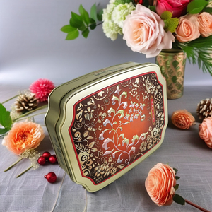 Boîte en fer blanc grande capacité à motif floral en relief, conteneur métallique à bas <span class=keywords><strong>prix</strong></span> avec couvercles pour le stockage de gâteaux de lune, biscuits, bonbons et cadeaux de Noël - Product Image 1
