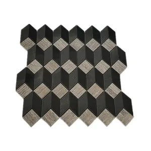 Black&Gray wooden veins Rhombus Marble Mosaic Tile Stone Diamond Shaped Mosaic Wall And Floor Tile