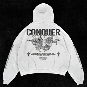Sudadera con Capucha Extra Grande para Hombre, Marca [Brandname], Blanca, de Algodón French Terry, con Logotipo Estampado en la Parte Delantera, Manga Regular, Estilo Casual Otoñal - Product Image 4