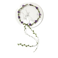 Serre-tête en plastique fait main, style guirlande, motif vigne Mori, super féerique, avec 9 petites fleurs de rose, accessoire photo moderne pour mariée/fêtes