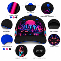 Casquette de baseball Synthwave personnalisée, style rétro années 80, néon, ville, voiture de sport, Gorra, chapeau sublimé personnalisé, imprimé, visière incurvée, snapback, vente en gros
