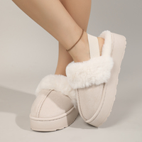 Pantoufles ultra mini à plateforme pour femme, chaudes et douillettes, à bride arrière, en daim avec surpiqûres classiques, pour l'hiver