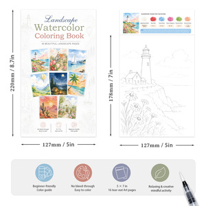 Libro <span class=keywords><strong>da</strong></span> <span class=keywords><strong>colorare</strong></span> con acquerelli per alleviare lo stress, edizione paesaggistica transfrontaliera, 16 pagine a strappo, include guida alle colori e pennello - Product Image 5