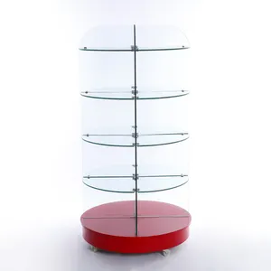 Yiwu Heter glas en metalen cilindrische supermarkt display rack met wiel