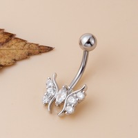 Anneaux de nombril en acier inoxydable avec zircon et motif papillon, bijoux de piercing corporel tendance pour femmes