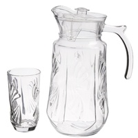 Carafe en verre transparente avec poignée pour boissons, jus, eau, 2000 ml avec couvercle en plastique