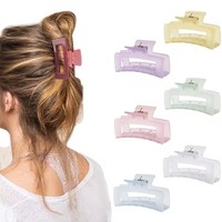 Tazweeq 6 pinces à cheveux rectangulaires en acrylique transparent pour femmes - 6 couleurs, maintien solide, antidérapantes, design simple