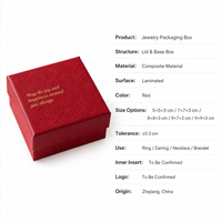 Boîte d'emballage de bijoux personnalisée en gros avec logo pour bague, boucles d'oreilles, collier, bracelet, boîte cadeau rouge avec couvercle