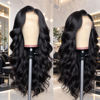 Perruque Lace Front Longue Ondulée Profonde en Cheveux Humains Vierges Brésiliens Remy, Grande Taille, Ligne de Cheveux Naturelle, pour Femmes Noires