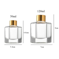 Vente en gros bouteille hexagonale diffuseur de 50ml en verre bouteille d'aromathérapie 120ml bouchon à visser bouteille de désodorisant de remplissage