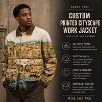 Veste de travail pour homme en coton, style vintage, col contrastant, imprimé urbain, effet vieilli, personnalisable par le fabricant